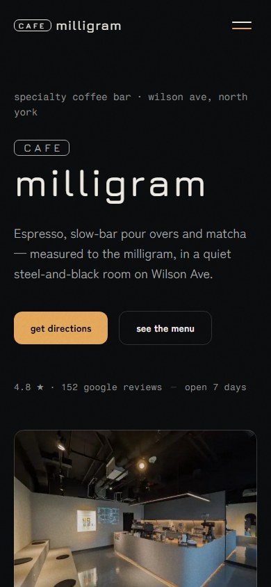 The café home page on a phone