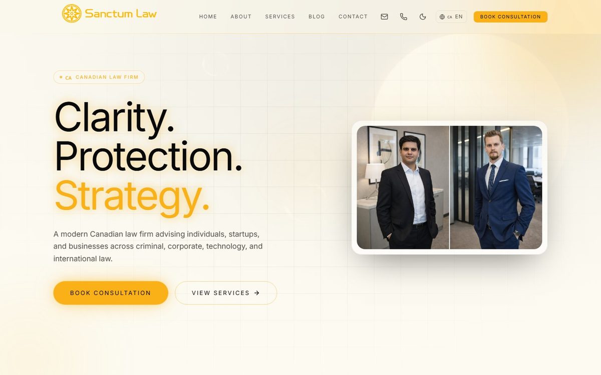 Before: the law firm's previous website, a stock template layout