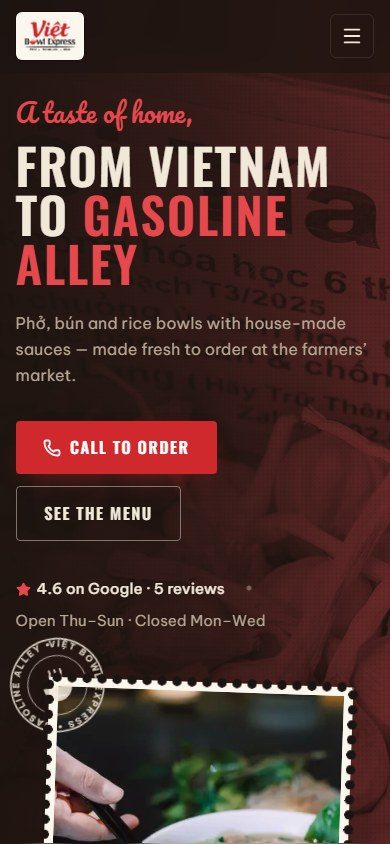 The market-kitchen home page on a phone